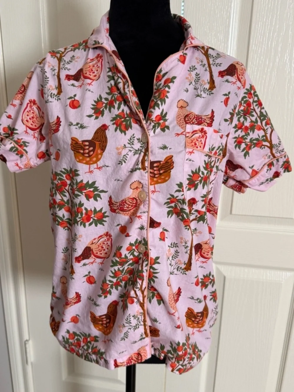 Print Fresh Hen House Organic Cotton Pajama Set Short Sleeve & Pants Pink Size S - Picture 8 of 16